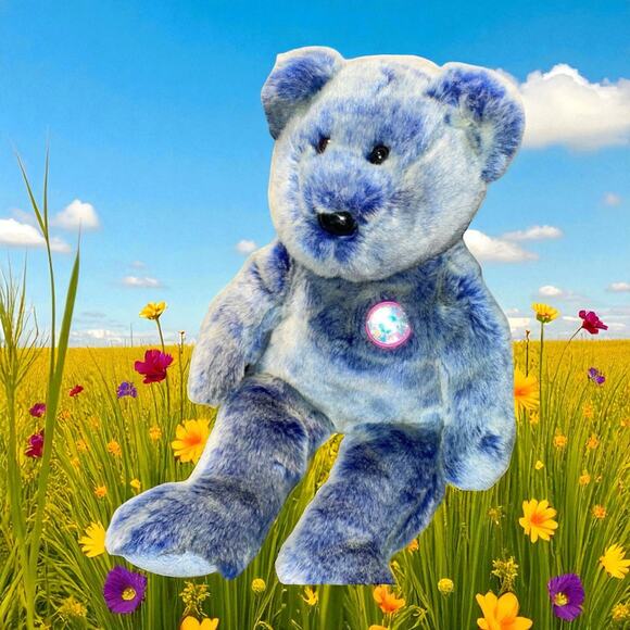 Vintage Ty Beanie Buddies Teddy Bear Plush Periwinkle Stuffed 2001 Nursery Blue - Picture 13 of 13